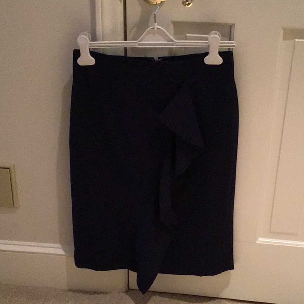 J Crew navy pencil skirt with ruffle